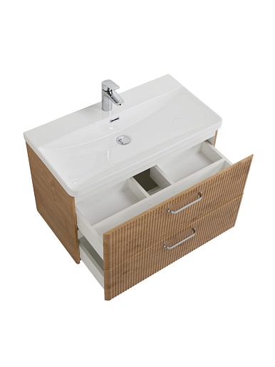 BelBagno Тумба с раковиной Due 80 подвесная Rovere Nature ручки Хром полированный – фотография-10